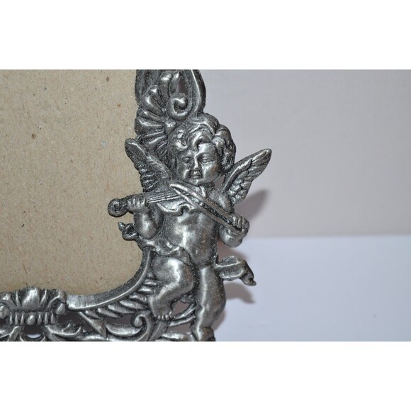 Vtg Pewter Angel Cupid  Picture Frame Victorian Style ornate 3X5 - Picture 4 of 10